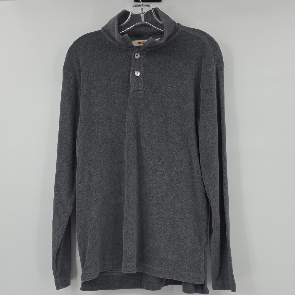 Birdwell Beach Britches Terry Polo Shirt Mens Large Gray Long Sleeve Size M